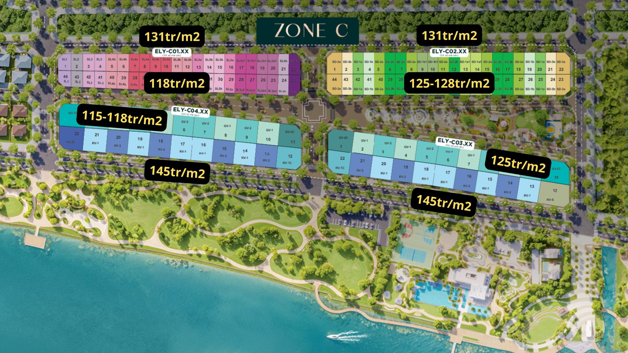 Phối cảnh phân khu Zone C Elyse Island Đại Phước