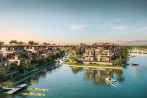 Phối cảnh biệt thự ven kênh nước và du thuyền