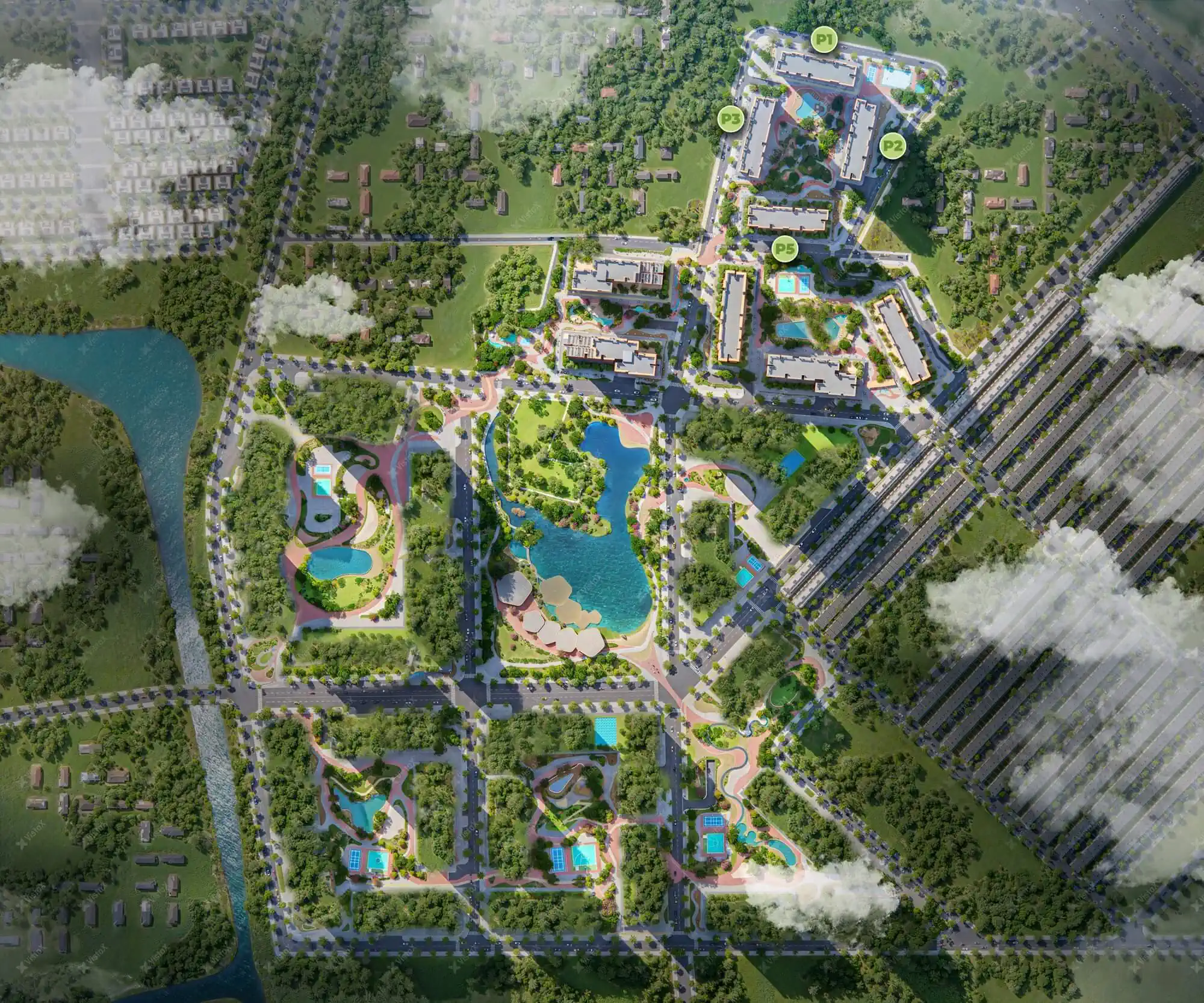 Phối cảnh quy hoạch mặt bằng tổng thể phân khu Zone A dự án The CityOn
